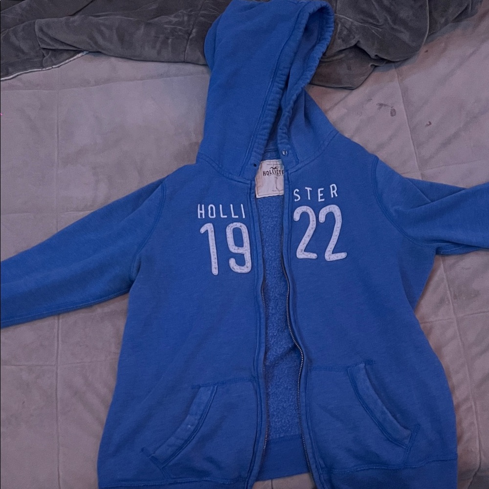 Hollister Blue Zip-Up Hoodie with 1922 Detail